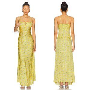 NEW Leslie Amon Slip Maxi Dress in Yellow Lemon Print XL